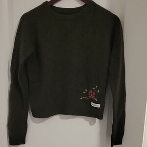 Abercrombie & Fitch Olive Green Sweater with Floral Detail